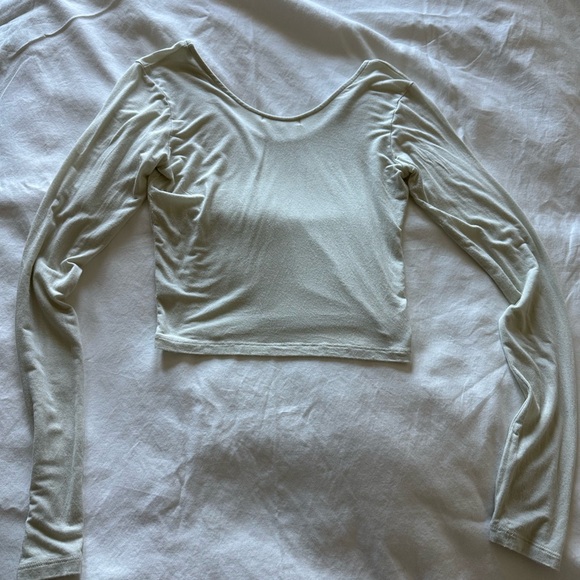 Joah Brown Scoop Neck Long Sleeve Crop Top - CREAM - Picture 9 of 9